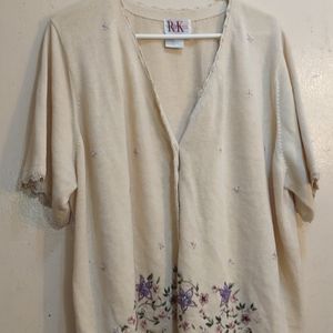 Button down beaded flower shirt